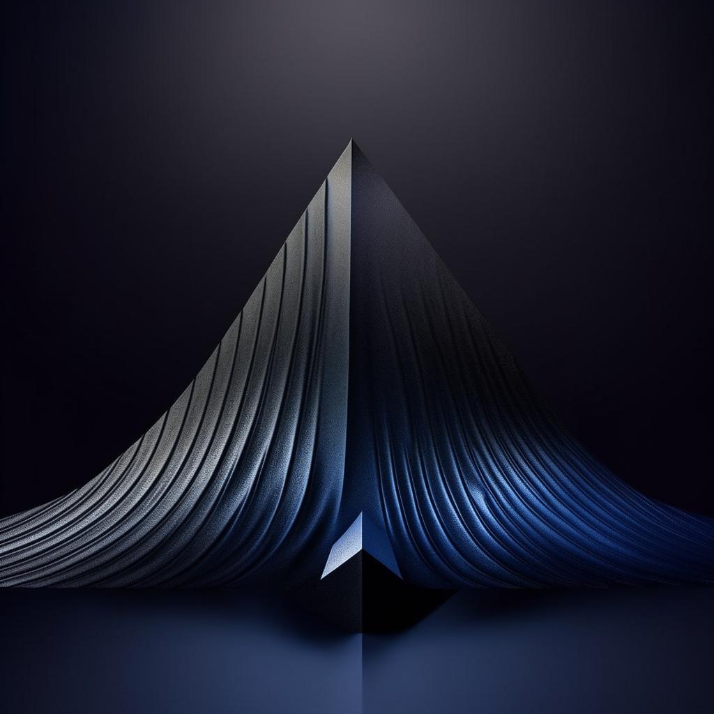 An upward-pointing arrow featuring dark blue and black gradients, stylized as a sea wave with an embossed 'S'.