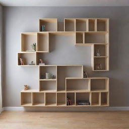 Modular bookshelves arranged in a unique, puzzle-like configuration, delivering a playful and intricate storage solution.