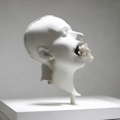 The artist created a sculpture that depicted a person blowing halitus out of their mouth.