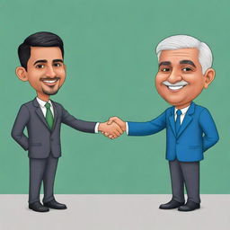 Create a cartoon image of the user, named Mir Anish, engaged in a friendly handshake with a caricature of Babar Azam.