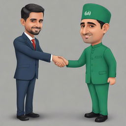 Create a cartoon image of the user, named Mir Anish, engaged in a friendly handshake with a caricature of Babar Azam.