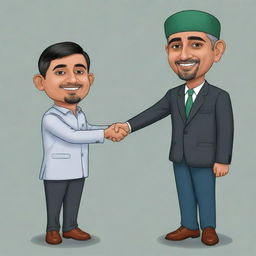 Create a cartoon image of the user, named Mir Anish, engaged in a friendly handshake with a caricature of Babar Azam.