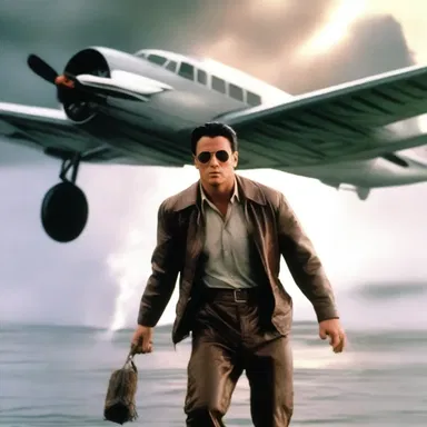 In the movie, the aviator heroically flies his aircraft through a storm to save the day.