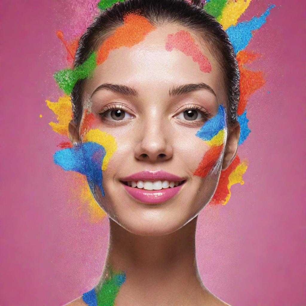 Create a vibrant, non-human illustration for 'Aniq FaceWash'. The image should explain its qualities through bright colors and bold letters. The poster should be product centric.