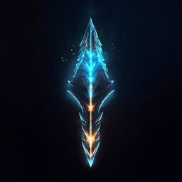 A mystic arrow in dark blue, pointing upwards, with a glowing 'S' imbued in its design.