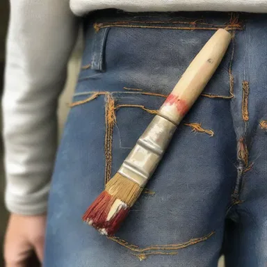 The painter's brush always rests in the hip pocket of his worn-out jeans while he works.