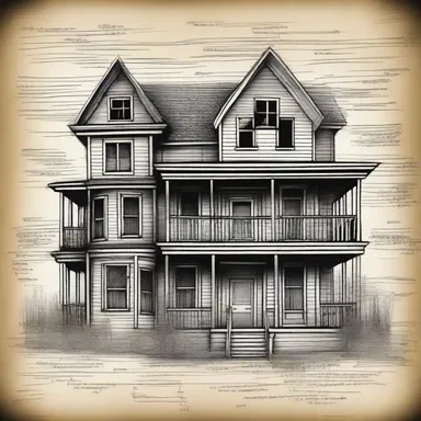 In the horror movie, the protagonist found a sketch map of the haunted house, indicating secret passages and hidden rooms.