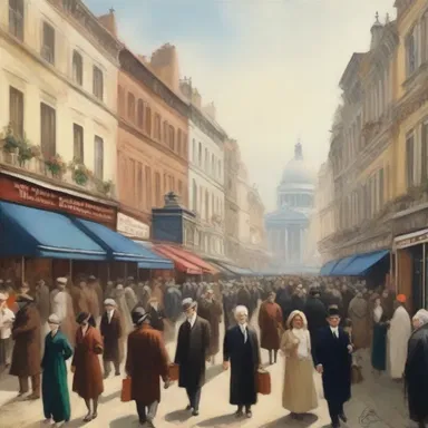 The painting depicted a bustling city with people enjoying the benefits of the welfare state, such as clean streets and accessible healthcare.