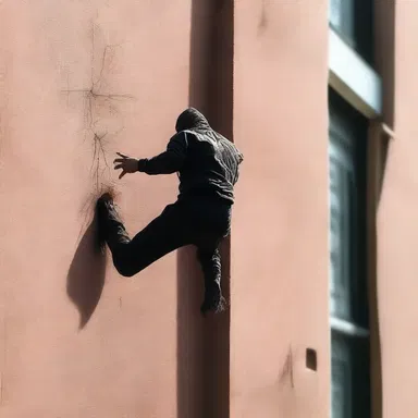 As the character flew through the air, their stickily webbed hands clung to the building's wall.
