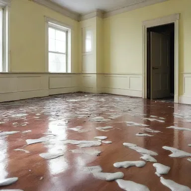 The author described the gooey substance on the floor as being spread stickily across the room.