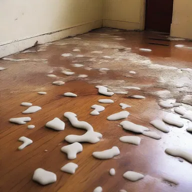 The author described the gooey substance on the floor as being spread stickily across the room.