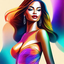 A digital art piece portraying a stylized, confident woman with a slim figure and pronounced curves