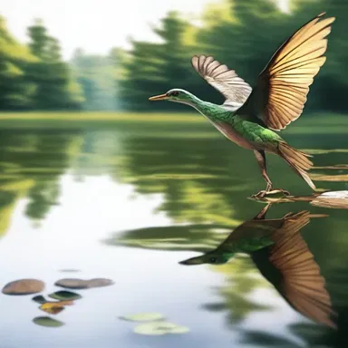 In the novel, the protagonist spots a wood drake gliding on the surface of the tranquil pond, symbolizing his pursuit of freedom and inner peace.