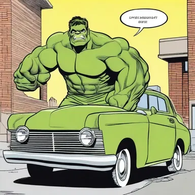 In the comic strip, the hulking superhero effortlessly schlep a car with one hand.