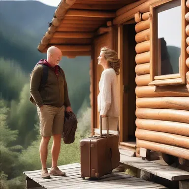 She smiled as she watched her partner schlep their suitcases up the stairs to their romantic cabin in the mountains.