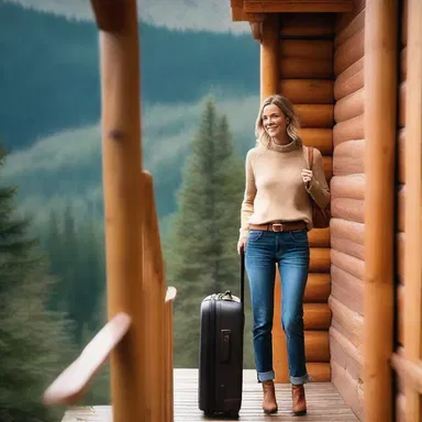 She smiled as she watched her partner schlep their suitcases up the stairs to their romantic cabin in the mountains.