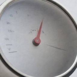 A detailed, high-quality image of the back of a meat thermometer with its metallic body and calibration adjustments.