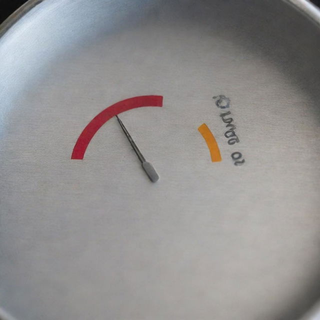 A detailed, high-quality image of the back of a meat thermometer with its metallic body and calibration adjustments.