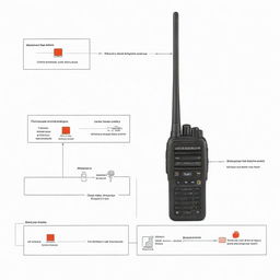 Generate a block diagram titled 'SureSecure: Elevating Safety with an Advanced Walkie Talkie System', illustrating the signal flow from the walkie talkie to the antenna and other associated parts.