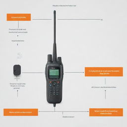 Generate a block diagram titled 'SureSecure: Elevating Safety with an Advanced Walkie Talkie System', illustrating the signal flow from the walkie talkie to the antenna and other associated parts.