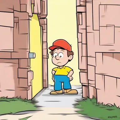 In cartoons, characters often face humorous barriers such as walls that unexpectedly appear in their paths.