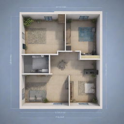 Generate a detailed blueprint of a modern Yemeni house with a floor area of 12m by 11m.