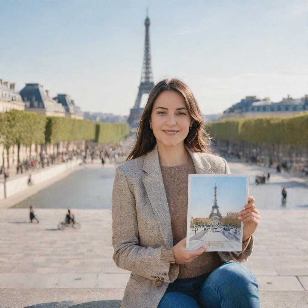 A personalized portrait of the user in the city of Paris, capturing the iconic landmarks such as the Eiffel Tower and the Louvre in the background.