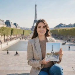 A personalized portrait of the user in the city of Paris, capturing the iconic landmarks such as the Eiffel Tower and the Louvre in the background.