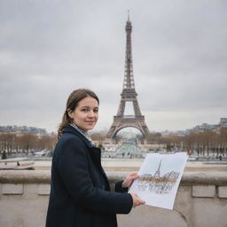 A personalized portrait of the user in the city of Paris, capturing the iconic landmarks such as the Eiffel Tower and the Louvre in the background.