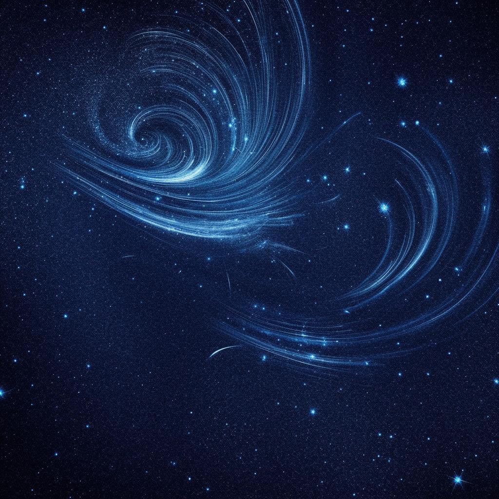 A mystical dark blue background with magical sparkles and ethereal light swirls.