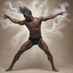 Contemporary artwork of a man's spirit battling with his physical form.