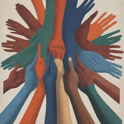 A striking, emotionally resonant poster advocating against violence. It should include diverse hands clasping together in unity, bold anti-violence slogans, and peaceful imagery.