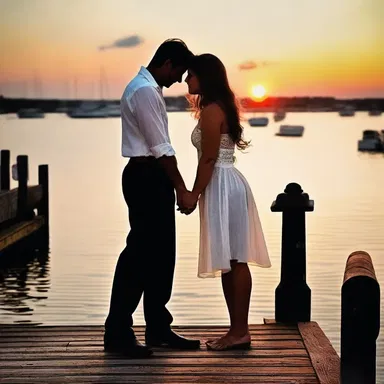 In the romantic tale, the longshoreman and the sea captain's daughter fell passionately in love during sunsets by the dock, their hearts guided by the rhythm of the waves.