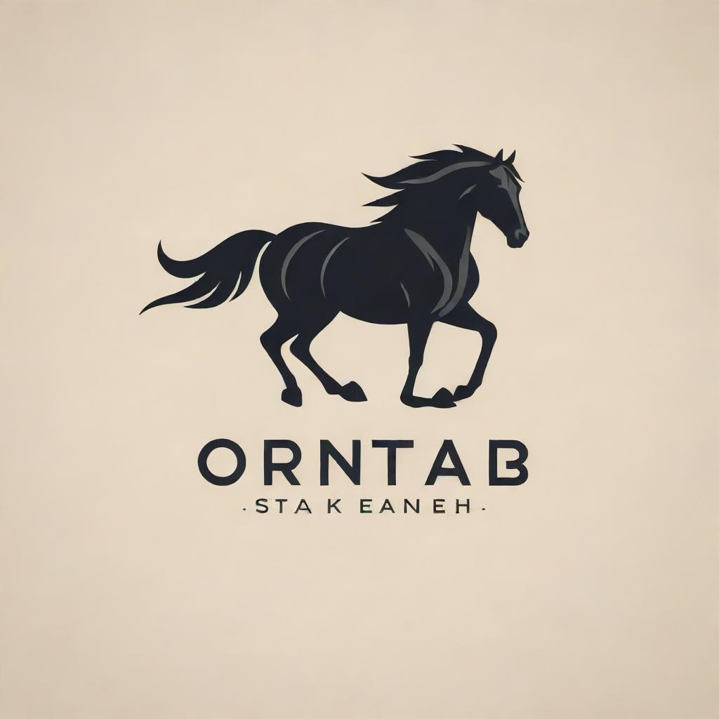 Create a sleek and modern logo for a unisex sports wear brand, prominently featuring a stylized horse.