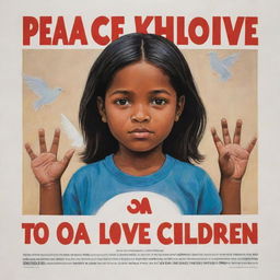 A powerful anti-child violence campaign poster, promoting peace, love, and safety for children, with bold text and compelling illustrations.