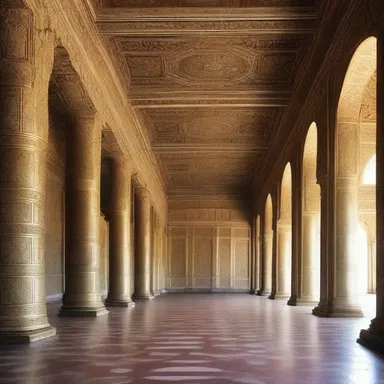 The grand ballroom of the palace was decorated with intricate designs, including bangles adorning the walls and pillars.