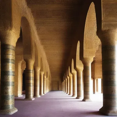 The grand ballroom of the palace was decorated with intricate designs, including bangles adorning the walls and pillars.