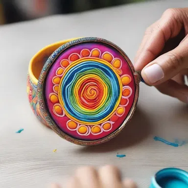 The artist used bright colors to paint a beautiful bangle on the canvas.