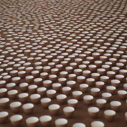 An astounding array of 100,000 cups of steaming tea, each cup unique yet harmoniously co-existing.