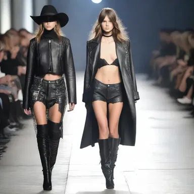 The desperado walked down the runway, exuding confidence and rebelliousness in their edgy attire.