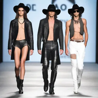 The desperado walked down the runway, exuding confidence and rebelliousness in their edgy attire.