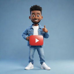 3D illustration of a trendy animated character holding the Youtube logo. Character wears a denim jacket and sneakers. Background includes the username '@medkas'.