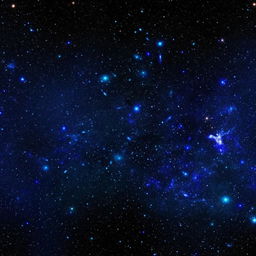 A cosmic space background blending dark blue and black with twinkling stars and distant galaxies.