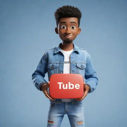 3D illustration of a trendy animated character holding the Youtube logo. Character wears a denim jacket and sneakers. Background includes the username '@medkas'.