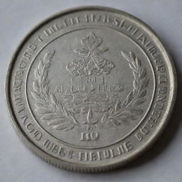 A detailed image of an Indian one rupee coin, shimmering in silvery light, and showcasing intricately engraved designs and text.