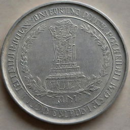 A detailed image of an Indian one rupee coin, shimmering in silvery light, and showcasing intricately engraved designs and text.