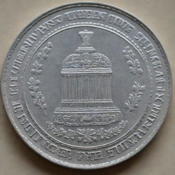 A detailed image of an Indian one rupee coin, shimmering in silvery light, and showcasing intricately engraved designs and text.