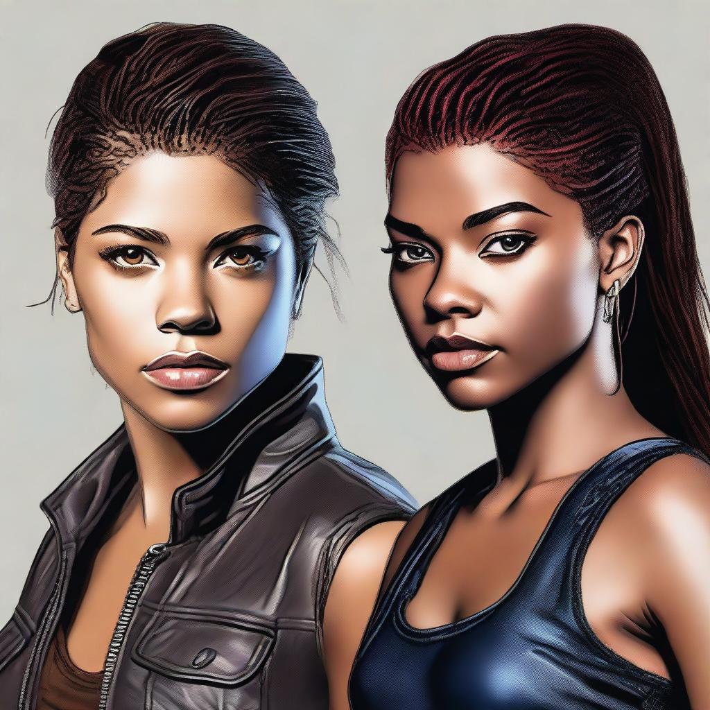 A high-quality digital art portrait featuring Marie Avgeropoulos and Tati Gabrielle