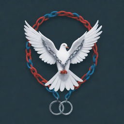 A powerful anti-violence poster featuring a broken chain, a peace dove, and impactful typography in both Arabic and English, all composed with a stark and urgent color palette.