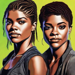 A high-quality digital art portrait featuring Marie Avgeropoulos and Tati Gabrielle